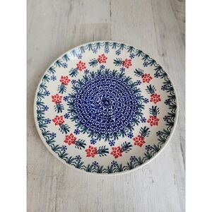Polish unique design pottery plate blue‎ floral Xmas kitchen accessory home